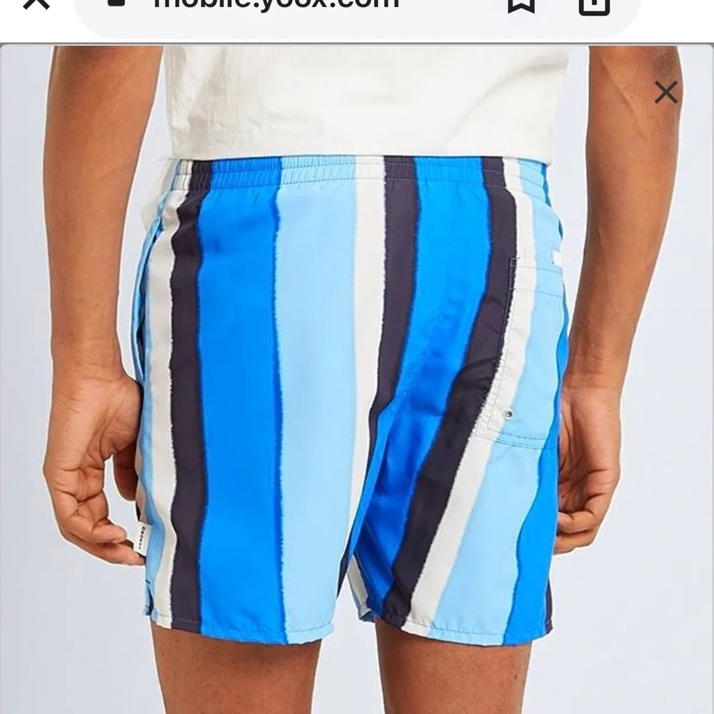 Sandro Paris White Shirt and Blue Striped Swim Shorts 100% Polyester size XXL
